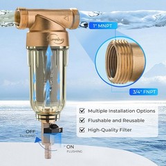 WSP-50 Whole House Spin Down Sediment Water Filter, 50 Micron, Brass, 1″ MNPT