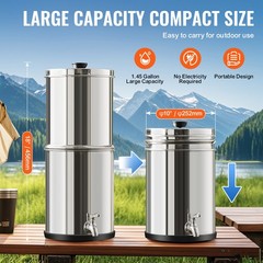 Uimoso 1.5G Gravity-fed Water Filter Countertop System Stainless Steel 2 Filters