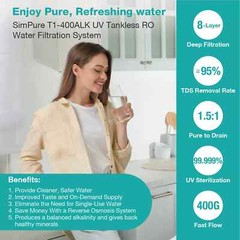 SimPure WP2-400 GPD UV Tankless Reverse Osmosis RO Water Filter System Purifier