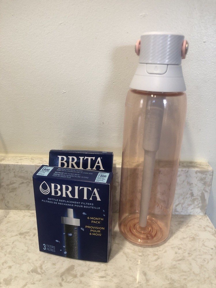 Brita Sport Filtering Water Bottle Pink + 6 New Replacement Filters Lot