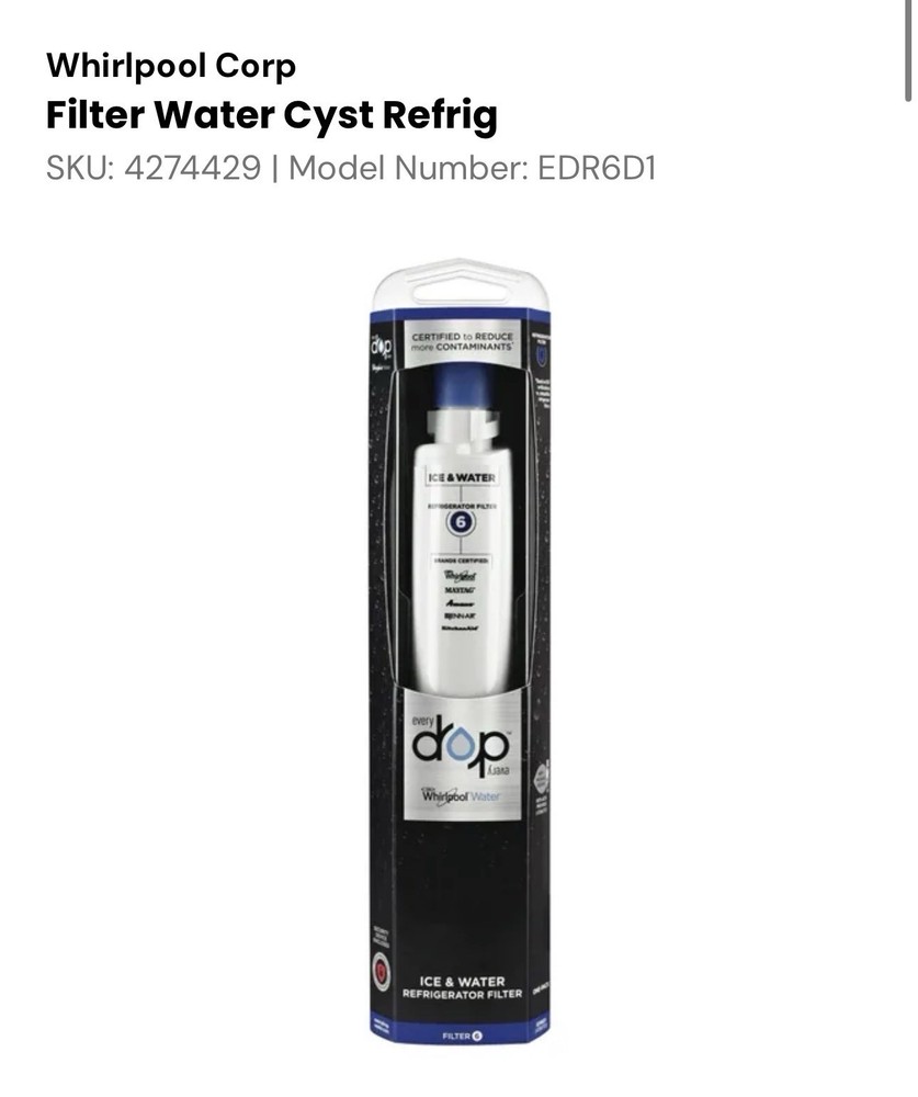 Whirlpool Everydrop Ice and Water Refrigerator Filter – White (EDR6D1)