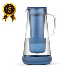 7 Cup Glass Water Filter Pitcher Silicone Base Removes Lead PFAS Microplastic Bl