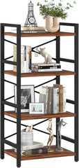 4 Tier Bookshelf – Small Book Shelf Industrial Bookcase, Narrow Book Case Book S