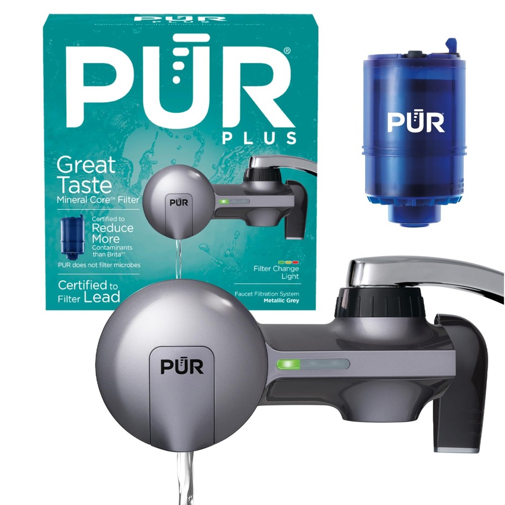 PUR Plus Horizontal Faucet Mount Filtration System One Size, Metallic Grey