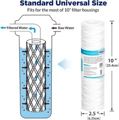 10 Micron String Wound Whole House Water Filter Cartridge 10×2.5 Inch 6 Pack