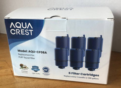 AQUA CREST Water Filter Model: AQU-CF08A 6 Filter Cartridges New