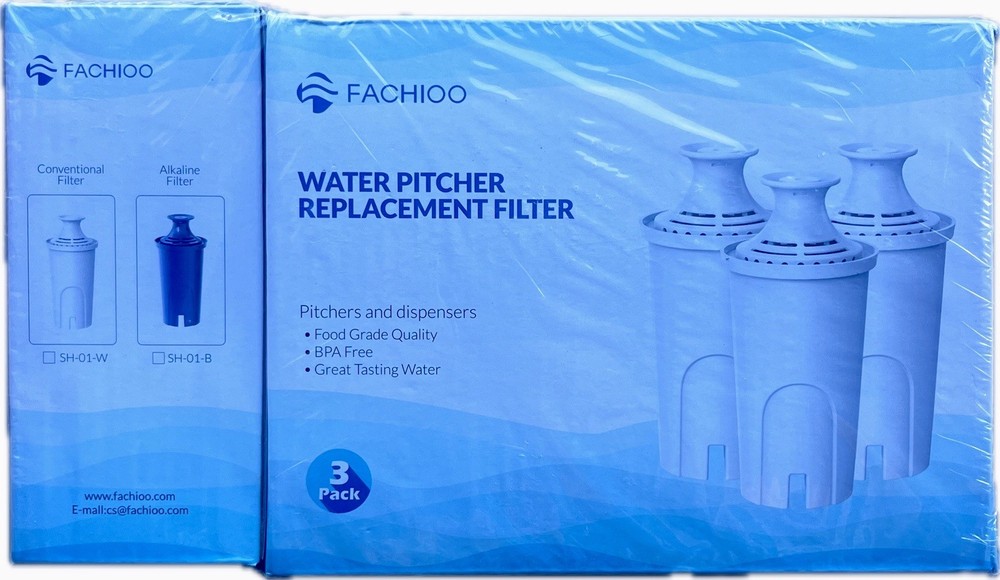 FACHIOO SH-01-W Water Pitcher Replacement Filter 3+1 Pack BPA Free White Plastic