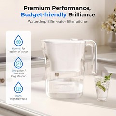 200-Gallon Water Filter Pitcher NSF Certified Long-Life Countertop 7-Cup White