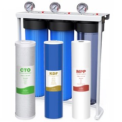 20×4.5″ Big Blue Whole House Water Filter System 3-Stage Reduce Iron & Manganese