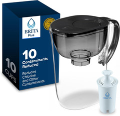 Large 10 Cup Water Filter Pitcher, 1 plus Filter, Everyday, Black (Package May V