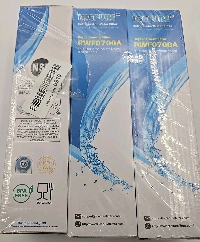 ICEPURE Refrigerator Water Filter RWF0700A 3 Pack Sealed In Box And Bagged.