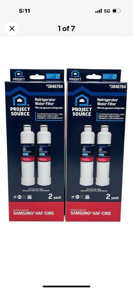 Project Source 3846784 Refrigerator Water Filter 6 Pack (3 Packs Of 2)