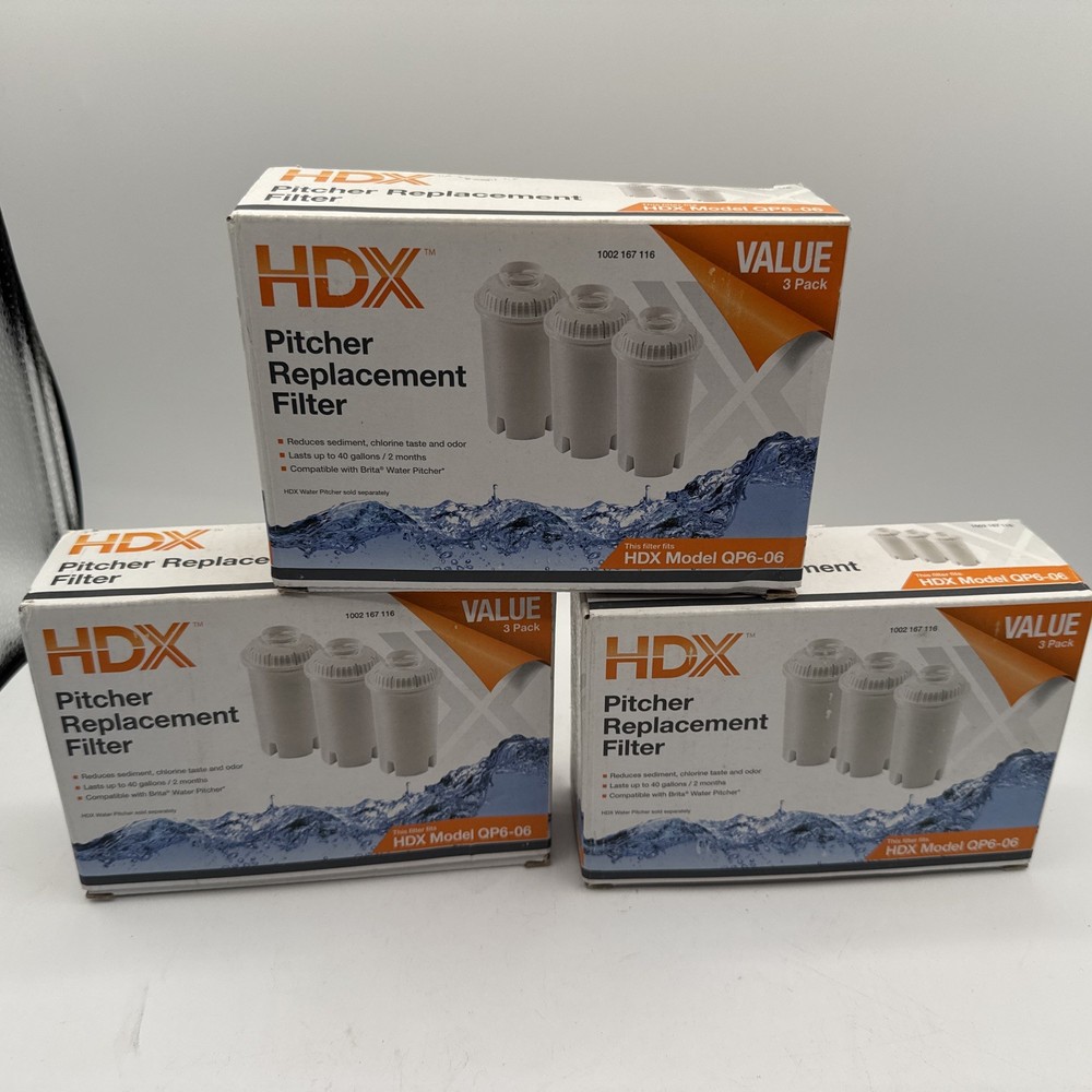 HDX Pitcher Replacement Filter 4-Stage Brita Compatible Model QP6-06 9 Pack New