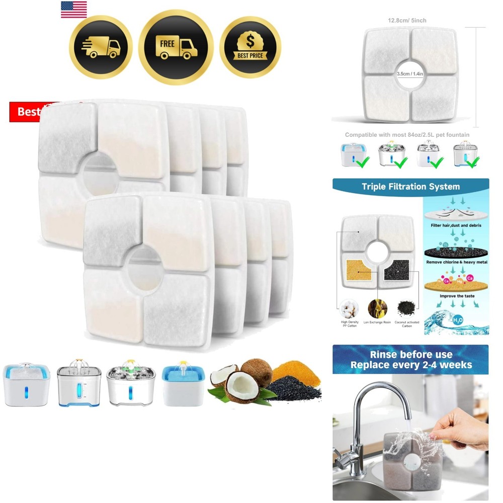 8-Pack Cat Water Fountain Filter Replacement Filters, Compatible with 84oz/2….
