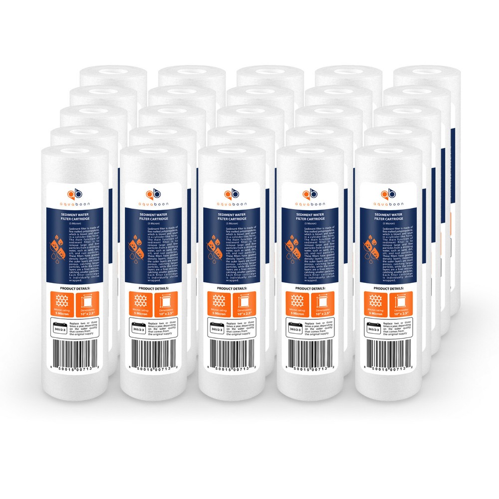 25-PACK 5 Mic Sediment Water Filter Cartridges Standard Size 10×2.5″ by Aquaboon