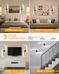 27.6 Inch Battery Operated Wall Sconce Set of 2, Black Modern Rechargeable Wall