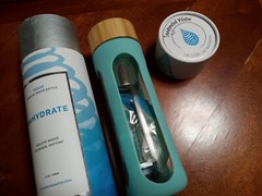 NIB Invigorated Water alkaline glass bottle w/ filter ph balanced aqua blue