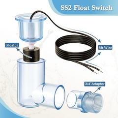 2Pack SS2 Float L Shape, AC Float with 3/4 Inch Adaptor and Wire, Water3776
