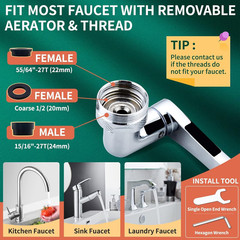 1080° Swivel Faucet-Extender with 3 Layer Filter,Sink-Aerator – 2 Mode Splash Wa
