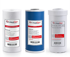 LiquaGen 3 Stage 4.5″ x 10″ Big Blue Filter Kit – Sediment + GAC + Carbon Block
