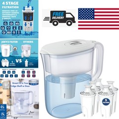 Water Filter Pitcher 10 Cups Lightweight with 5 Filter Replacements Included