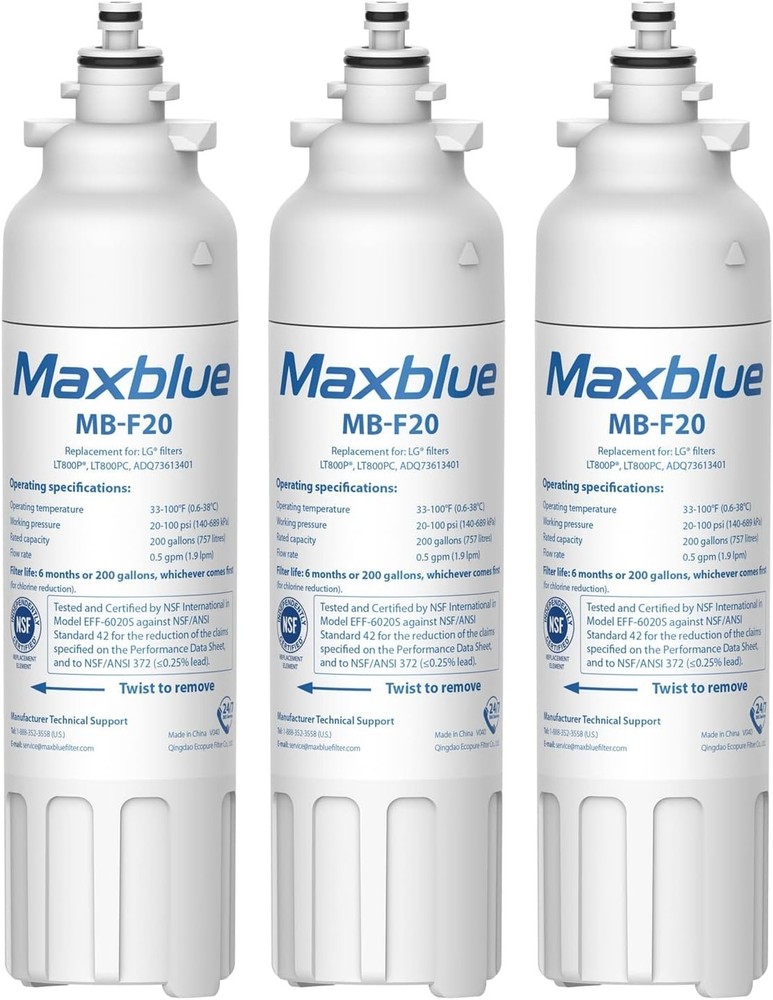 Maxblue ADQ73613401 Refrigerator Water Filter, Replacement for LG® LT800P®, (3)