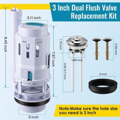3 Inch Dual Flush Valve Replacement Kit Top Push Button Tank Gasket Bolts