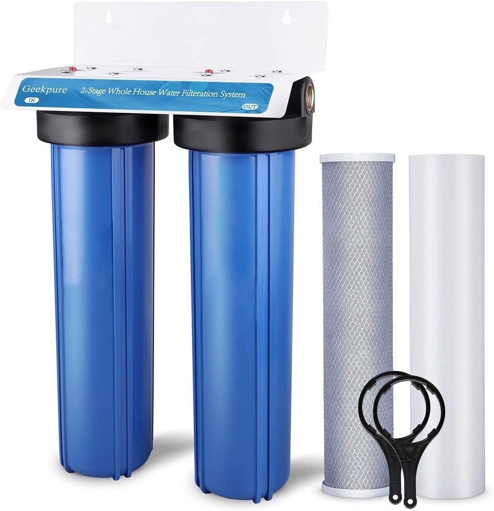 Geekpure 2 Stage Whole House Water Filter System 1″ Port 4.5″ x 20″ w/ PP Carbon