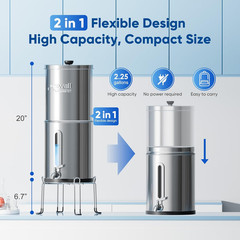 2.25G Gravity Water Filter System with Water Level Window, 3-Stage 0.01Μm Ultra-