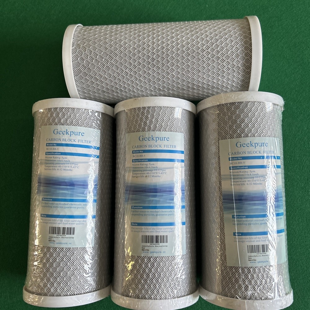 4 Geekpure BC10-BB-5 4.5″x 10″ Carbon Block Replacement Filters READ DESC