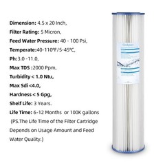 Whole House Pleated PP Polypropylene Sediment -4.5″ x 20″-5 Micron -Pack of 4