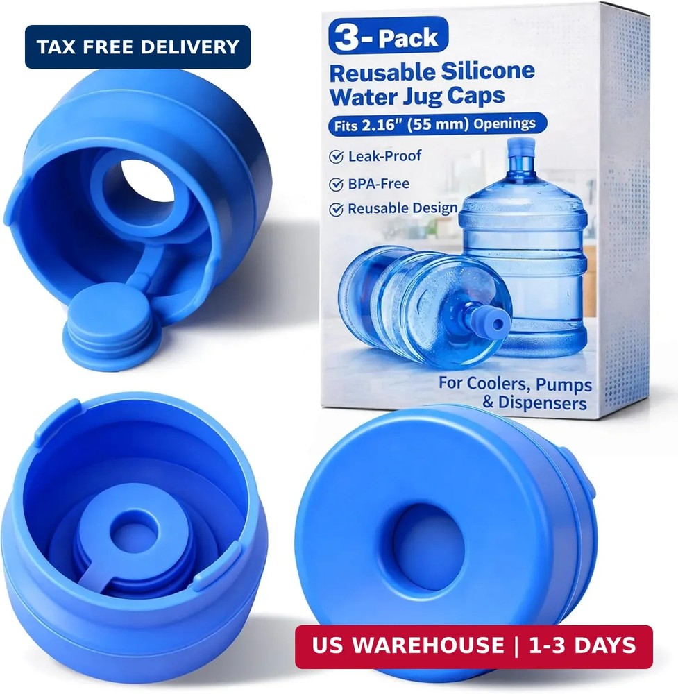 5 Gallon Water Jug Cap, 3 Pack Reusable Silicone Caps, Fits Most 2-5 Gallon Wate