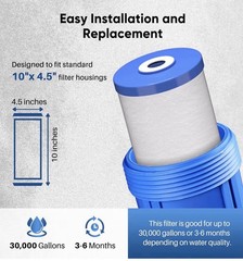 5 Micron 10″ x 4.5″ Whole House Sediment and Carbon Water Filter Fit GE FXHTC