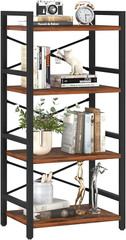 4 Tier Narrow Bookshelf Industrial Bookcase Organizer CD Movie Book Berry Brown