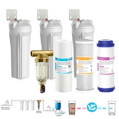 3-Stage 10″ x2.5″ Whole House Water Filter Housing & Spin Down Pre-Filter System