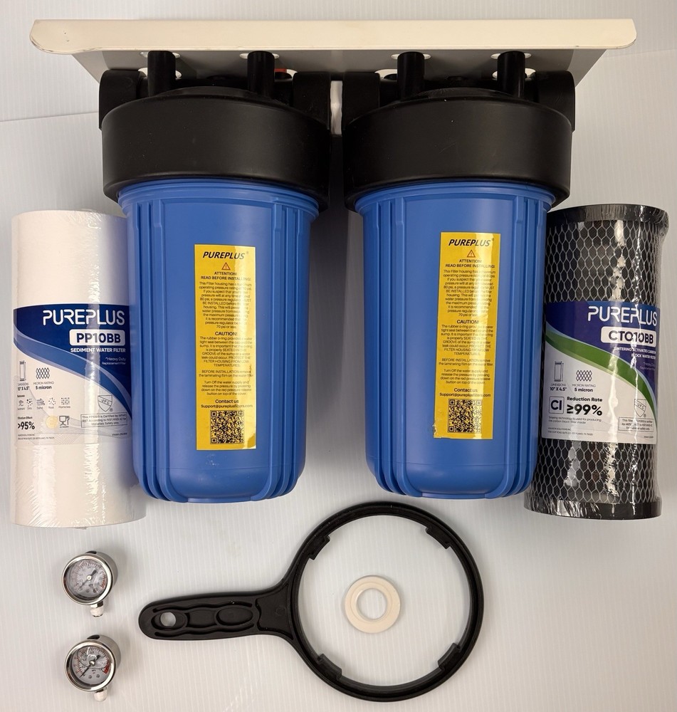 PUREPLUS 2-Stage Whole House Water Filtration System Reduces Chlorine & Rust