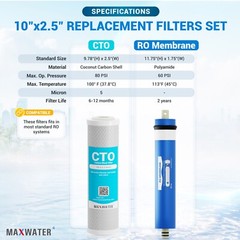 Set of 5 Filters Fits GE FX12P GE FX12M RO Pre & Post Filter 50 GPD Membrane NSF