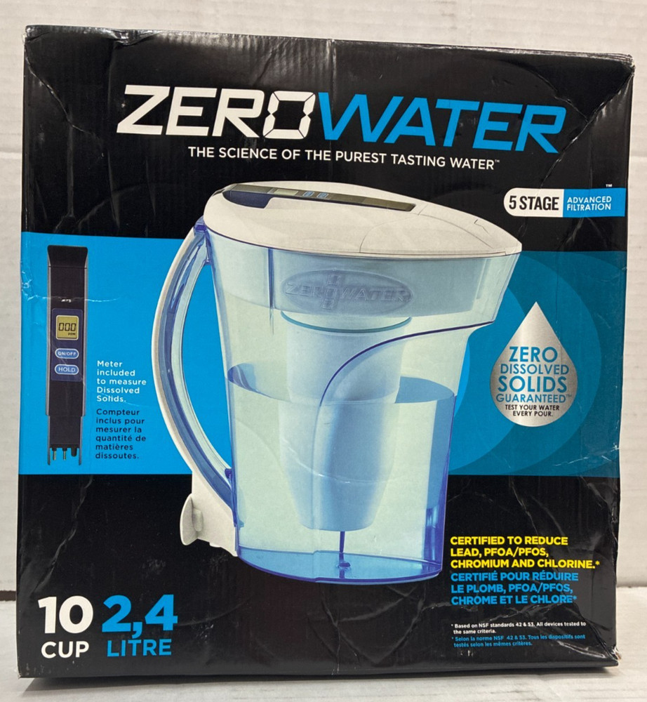 ZeroWater ZD-010Rp, 10 Cup 5-Stage Water Filter Pitcher Reduce Lead NEW
