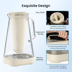 Jarra de agua de vidrio de 10 tazas con membrana de ultrafiltración y filtro