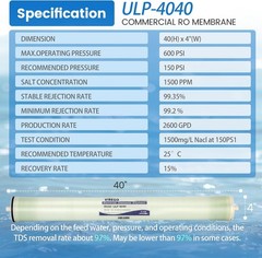 For Reverse Osmosis ULP-4040 2200GPD – 2600 GPD Commercial RO Membrane