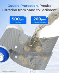 Waterdrop Mega Spin Down Sediment Filter Backwash Whole House System 500μm+200μm