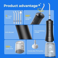 Operan 300ml Cordless Water Dental Flosser, Portable Flossers for Black