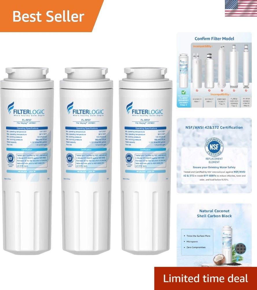 Lead-Free Water Filter 3-Pack Compatible with EveryDrop, Whirlpool & Kenmore