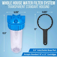 10″ Clear Standard Whole House Water Filter System 4 Sediment 50 Micron Filters
