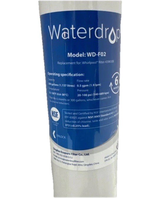 Waterdrop WD-F02 Refrigerator Replacement Water Filter New E8