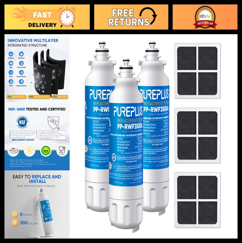 Refrigerator Water Filter & Air Filter Combo, Compatible with LG LT800P, ADQ7361