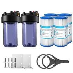 2Pack 10 Inch Clear Big Blue Whole House Water Filter Housing &4p Pleated System