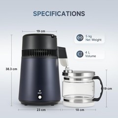 Water Distiller Stainless Steel 1.1Gal Capacity Automatic Shut-off Safe Home Use