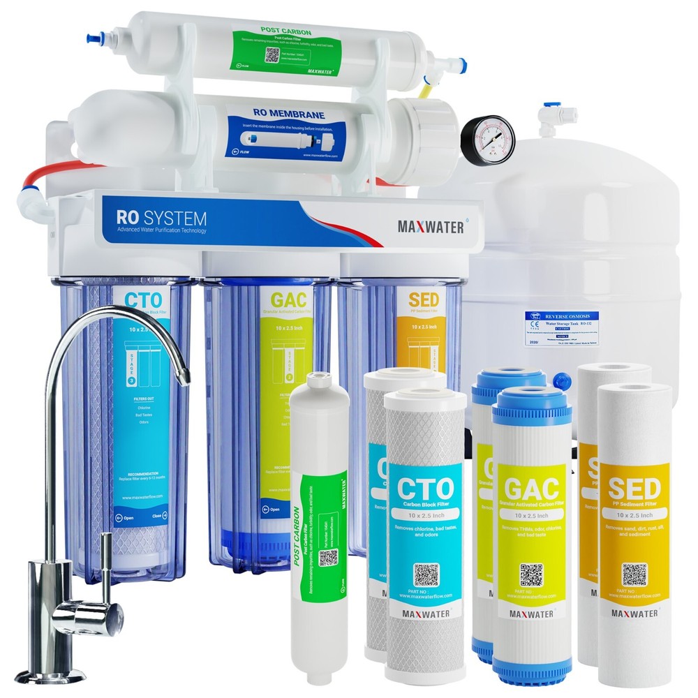 5 Stage Drinking Reverse Osmosis System PLUS Extra 7 Max Water Filters 100 GPD