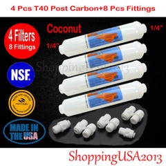 4 X T40 Omnipure Post Coconut Inline Carbon Filter 10X2″ RO+8 Male Fitting